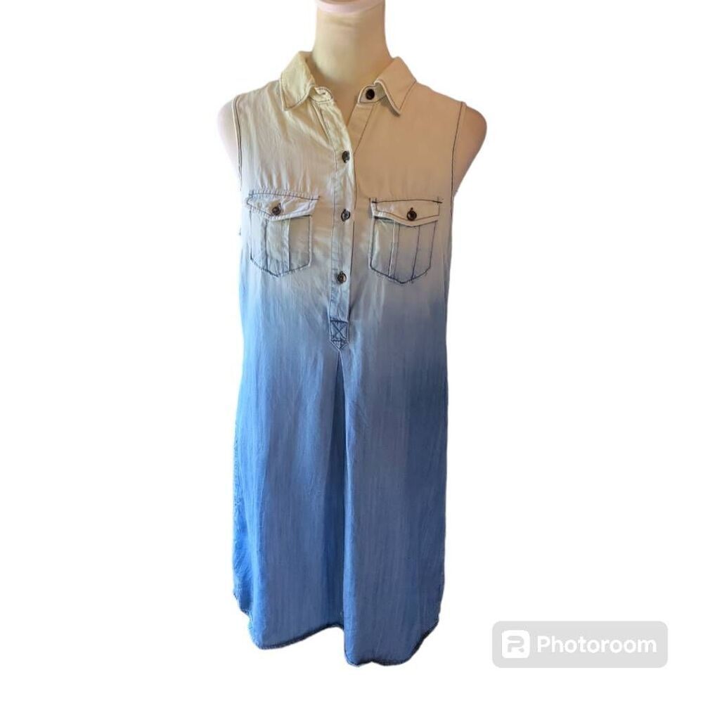 Given Kale Women's Lyocell Shirt Dress Blue Sleeveless Summer Fall Raw Size Smal